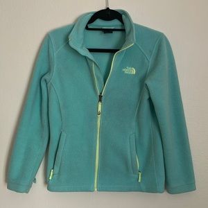 Green and blue women zip up north face. Size L Girls or XS women